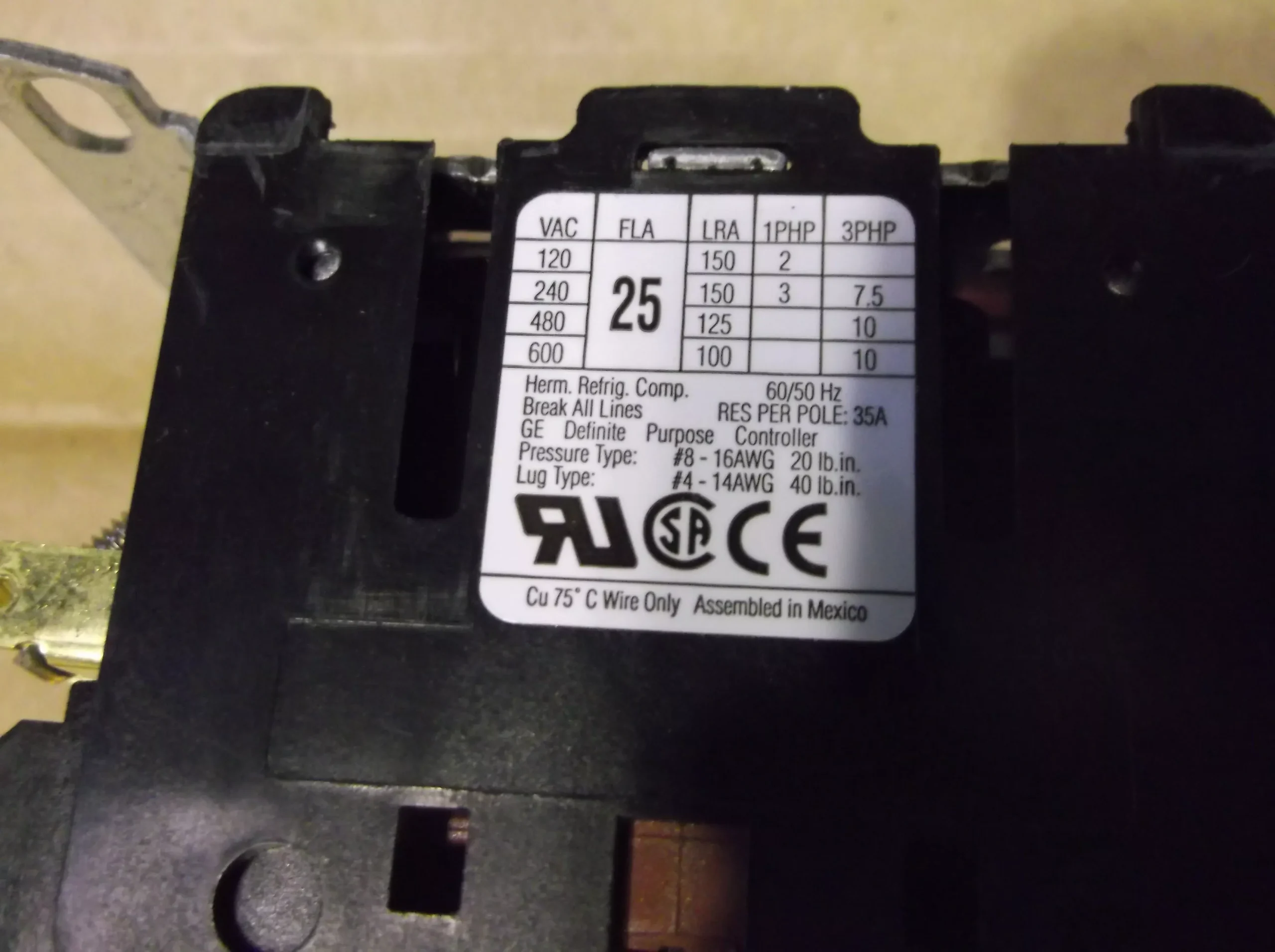 3-Pole 25 FL Amps Coil 24 Volt Contactor Definite Purpose