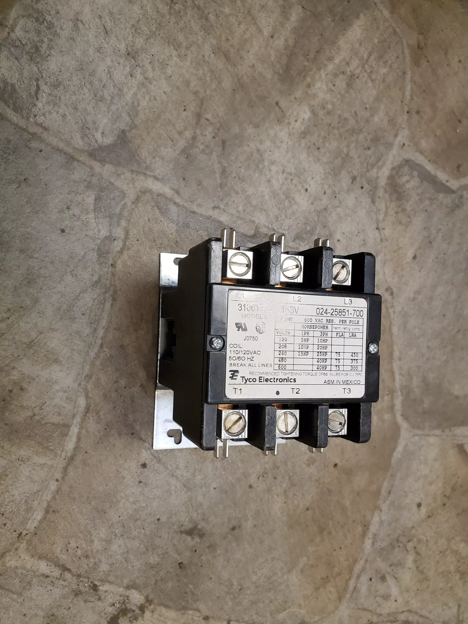 3 Pole, Fla 75, 600 Volts, Hertz 50/60, Contactor