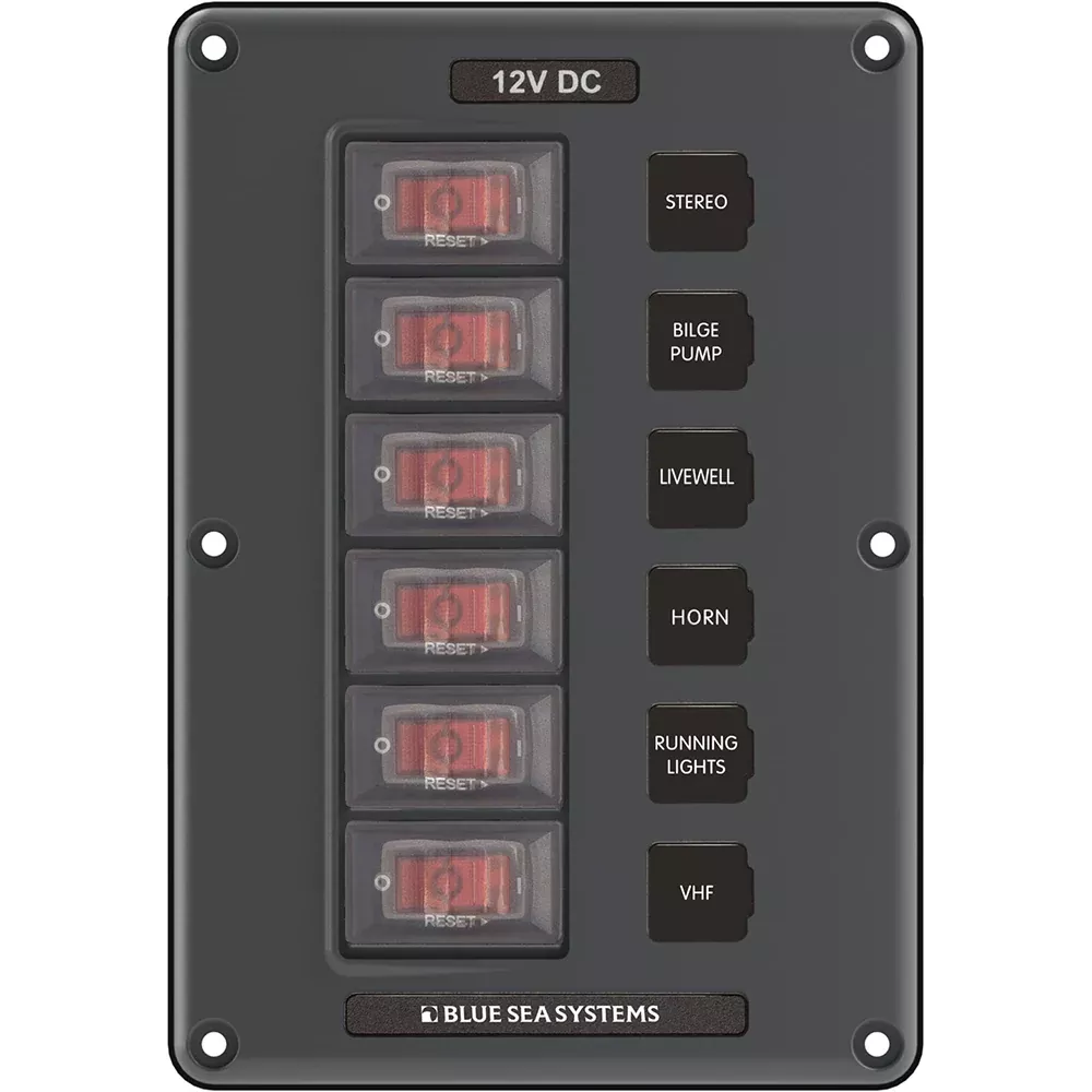 Blue Sea 4322 Circuit Breaker Switch Panel 6 Position Gray 4322
