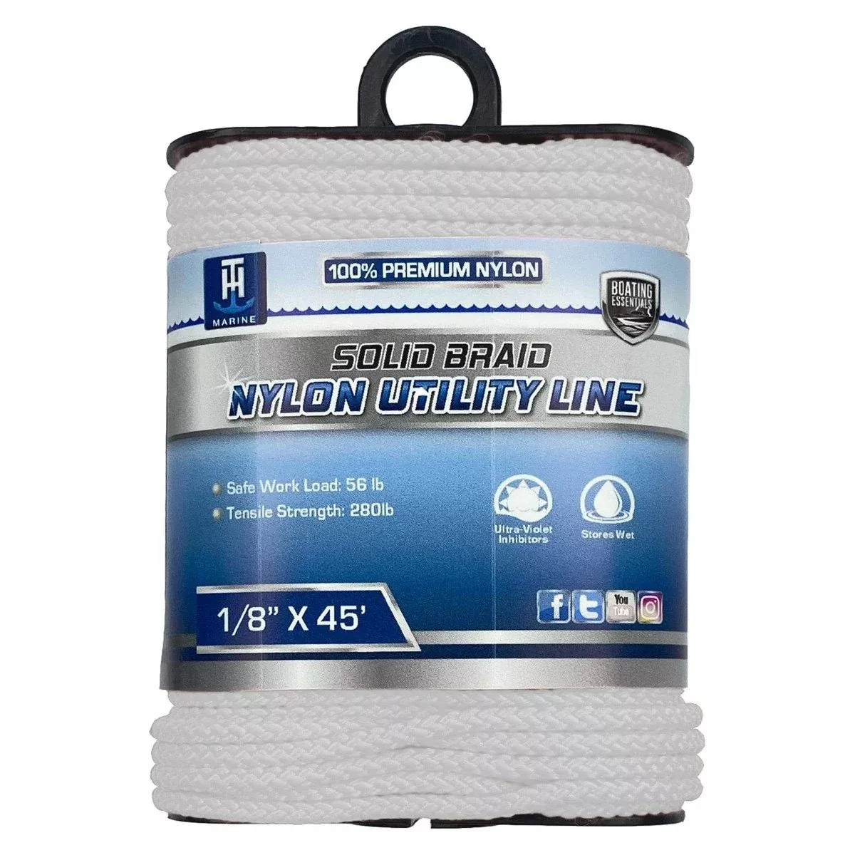 Boating Essentials - Solid Braid Nylon Utility Line - 1/8" X 45' - BE-