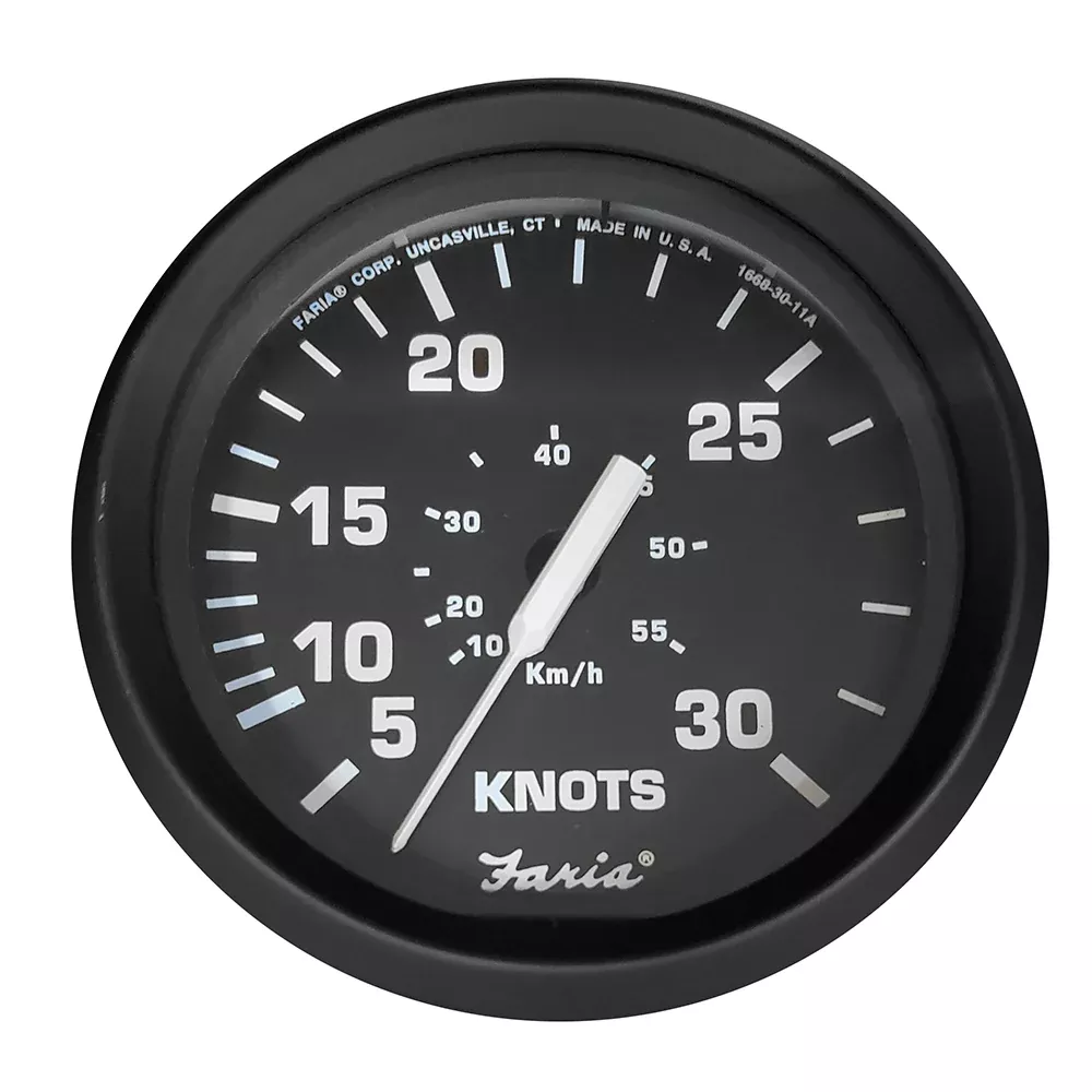 Faria Euro Black 4 Speedometer 30 Knot Pitot 32809