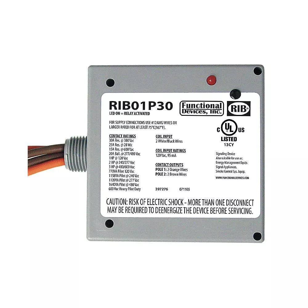 Functional Devices RIB01P30 Enclosed 30A DPST Relay with 120VAC Coil