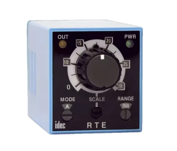 IDEC Relays RTE-P2AD24 Electrical, Timer, 24Vac/24Vdc Input Voltage, 2-DPDT Contacts, Power Triggered RTE Series Analog Timer with ON-delay, Cycle OFF, Cycle ON, Signal ON/OFF Delay, OFF-Delay and One-Shot functions and 11-Pin Terminals