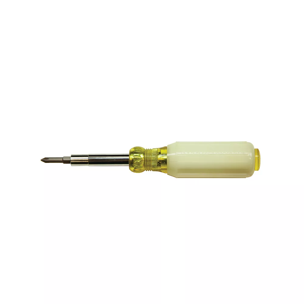 Klein 32451GLW 7-5/16 Inch Cushioned Grip Handle Glow-In-The-Dark 6-In-1 Multi-Bit Screwdriver/Nutdriver