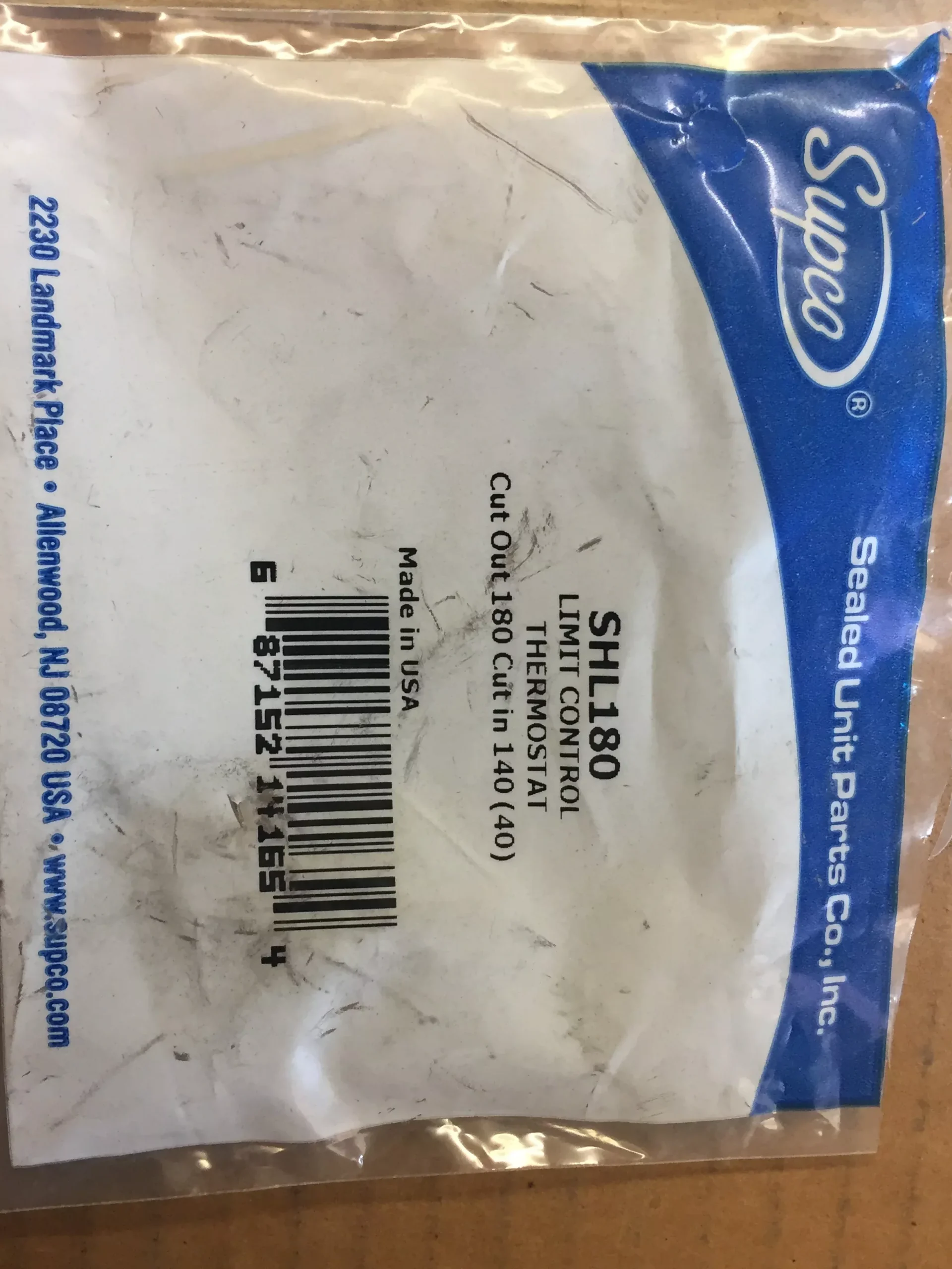 Limit Control Thermostat, Cut Out:180, Cut In:140(40)
