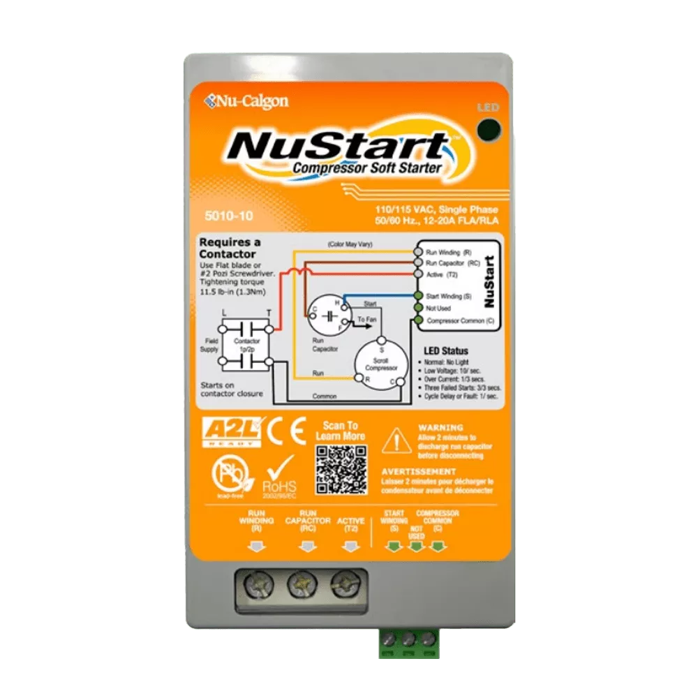 Nu-Calgon 5010-10 NuStart Compressor Soft Starter, Single Phase, 110/115VAC, 12-20A FLA/RLA