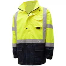 **PACK OF 2** High Visibility Rain Jackets, GSS 6003 Class 3 Rain Coat, Hi-Vis Lime/Black ***FREE SHIPPING***
