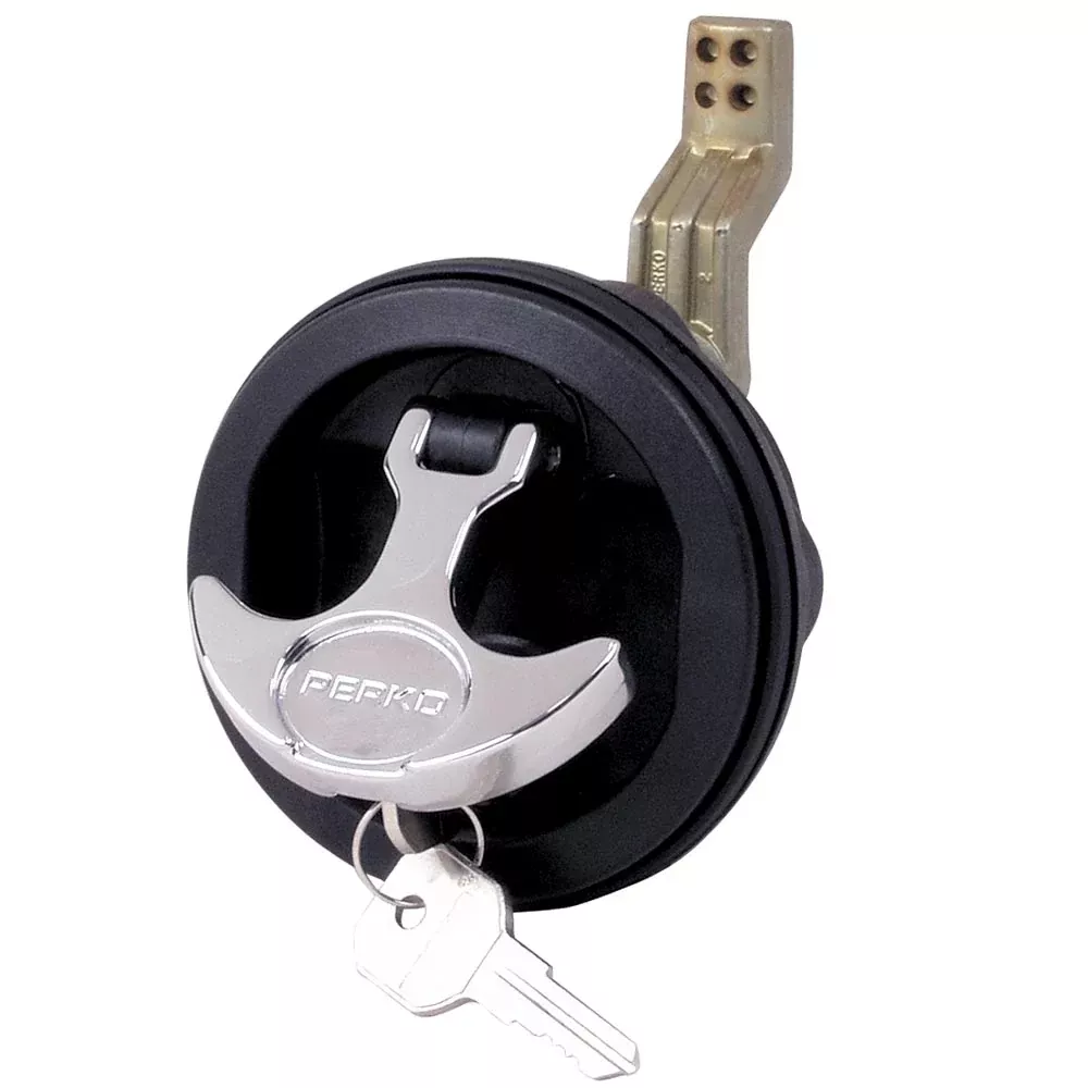 Perko Surface Mount & Latch - Black Body, Chrome Handle, Offset Cam Ba