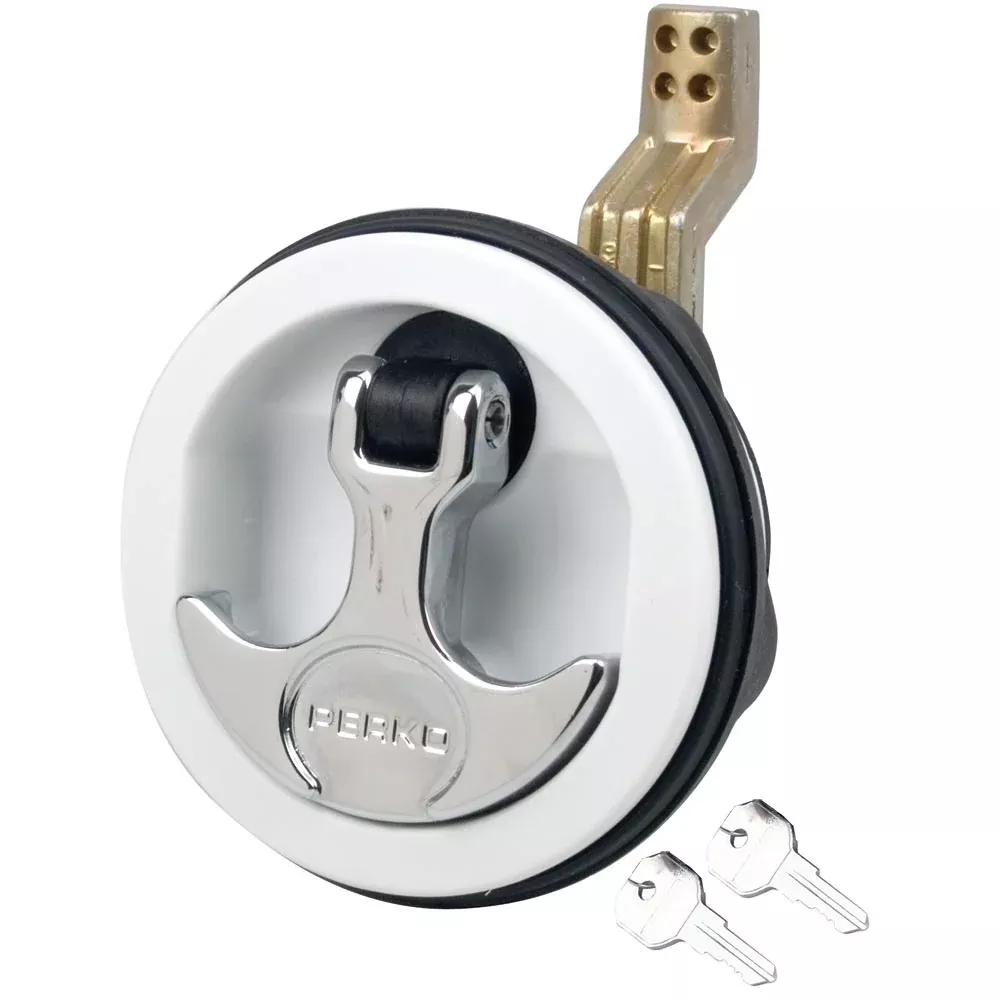 Perko Surface Mount & Latch - White Body, Chrome Handle, Offset Cam Ba