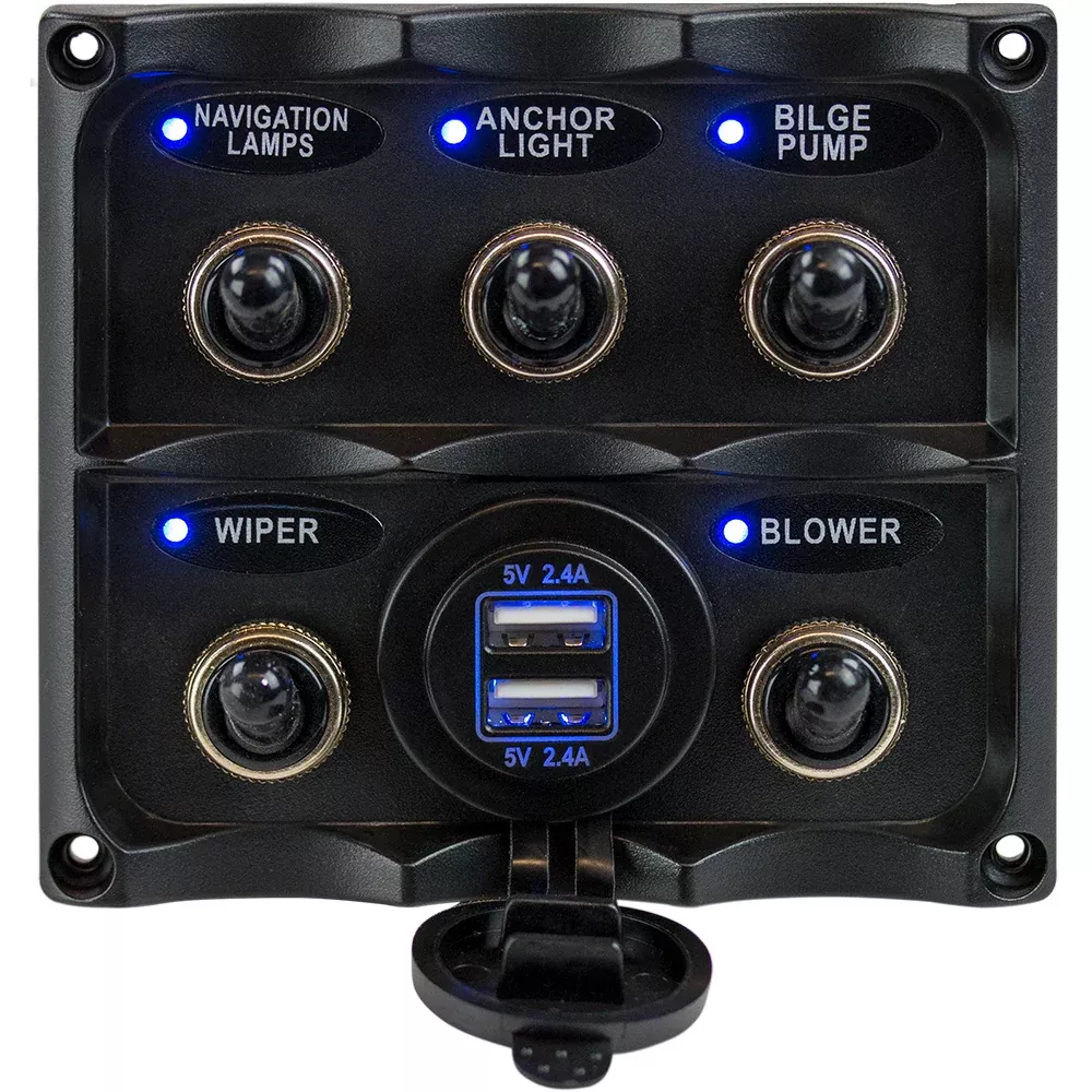 Sea-Dog Water Resistant Toggle Switch Panel w/USB Power Socket - 5 Tog