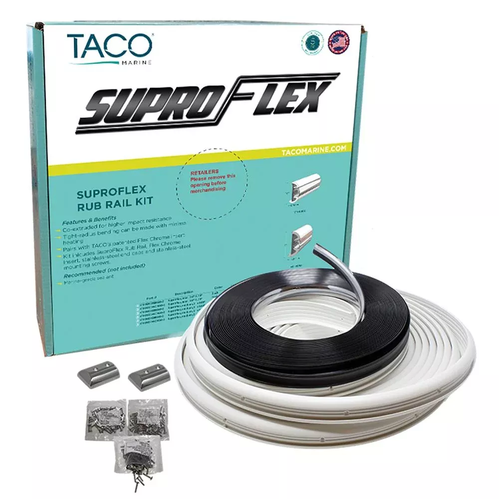 TACO SuproFlex Rub Rail Kit - White w/Flex Chrome Insert - 1.6"H x .78