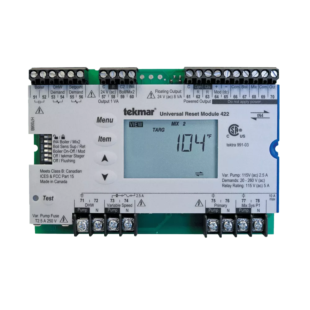 Tekmar 422 Universal Reset Module, Two tN4, Mixing, Boiler, DHW and Setpoint